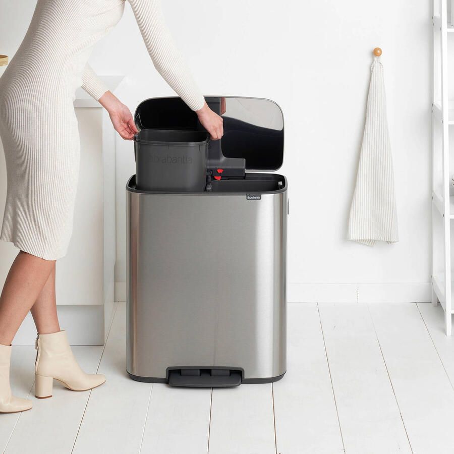 Brabantia Bo pedaalemmer 2 x 30 liter met 2 kunststof binnenemmer Matt Steel Fingerprint Proof - Foto 2