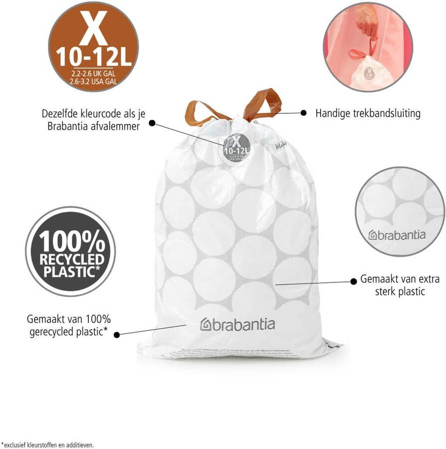 Brabantia Type X PerfectFit Jaarverpakking Afvalzak 10-12 Liter 200 Stuks - Foto 3