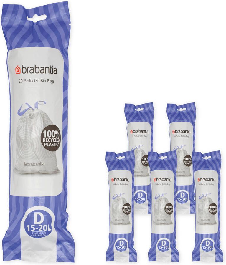 Brabantia Type D PerfectFit Jaarverpakking Afvalzak 15-20 Liter 120 Stuks