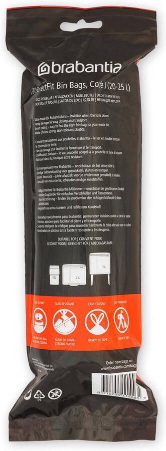 Brabantia PerfectFit Vuilniszakken 20 25 l Code J 10 rollen x 20 stuks - Foto 4