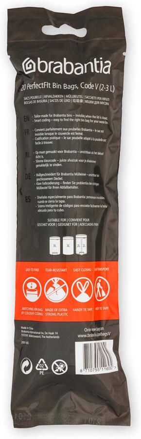 Brabantia Type V PerfectFit Jaarverpakking Afvalzak 2-3 Liter 200 Stuks - Foto 2