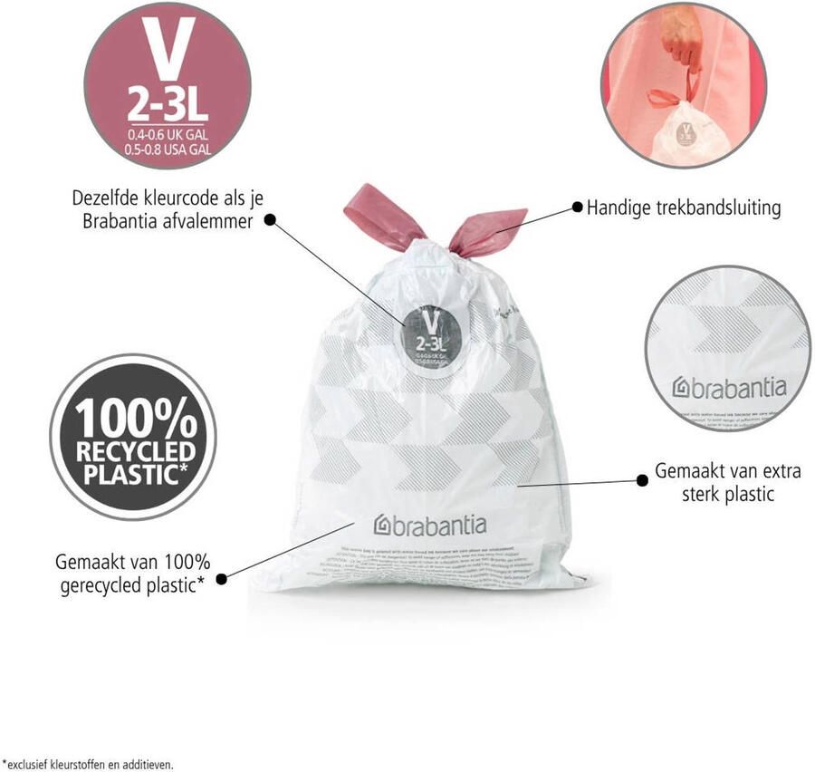 Brabantia Type V PerfectFit Jaarverpakking Afvalzak 2-3 Liter 200 Stuks