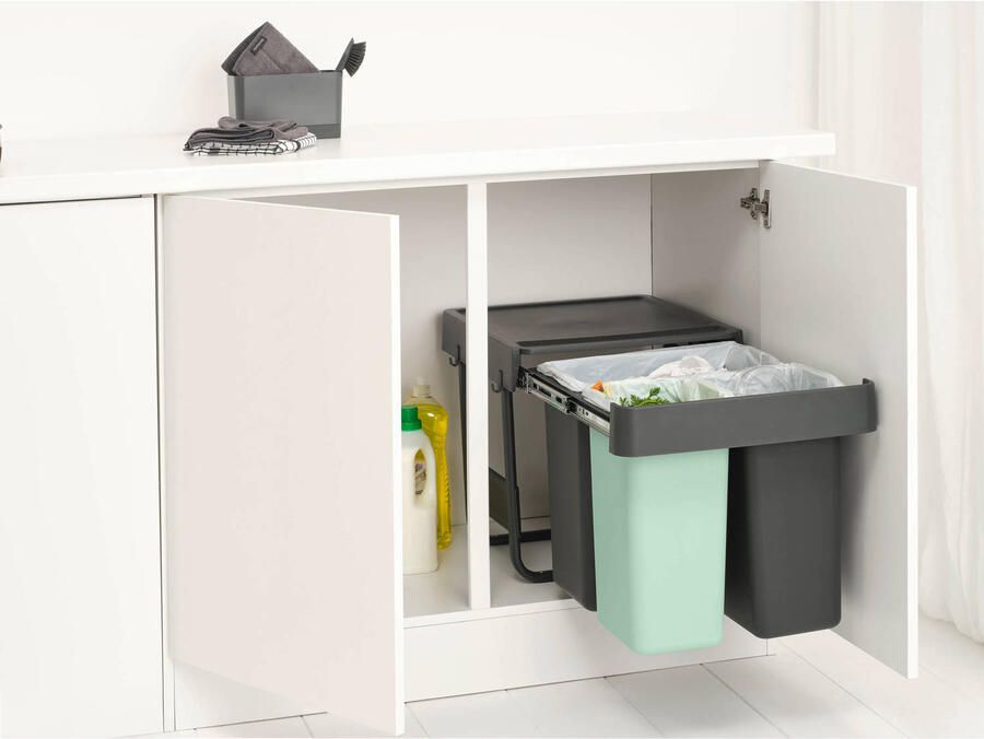 Brabantia Afvalscheidingsbak Sort & Go Kunststof Jade Green En Dark Grey 40.4x48.1x39.6cm 10+10+20l - Foto 2