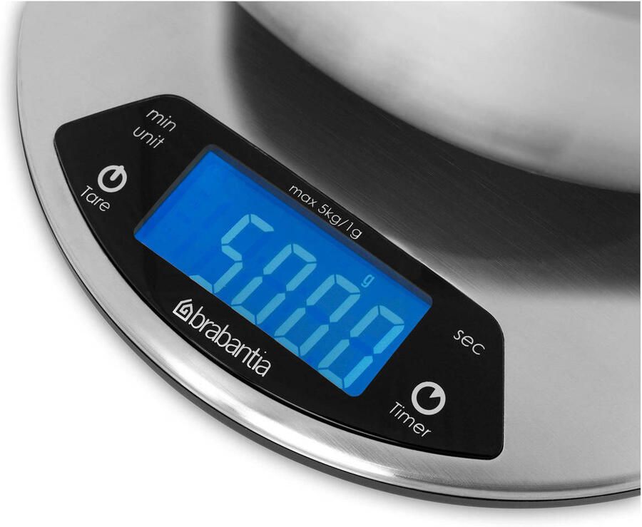Brabantia Universeel Profile keukenweegsschaal digitaal op batterijen met kookwekker Matt Steel - Foto 4