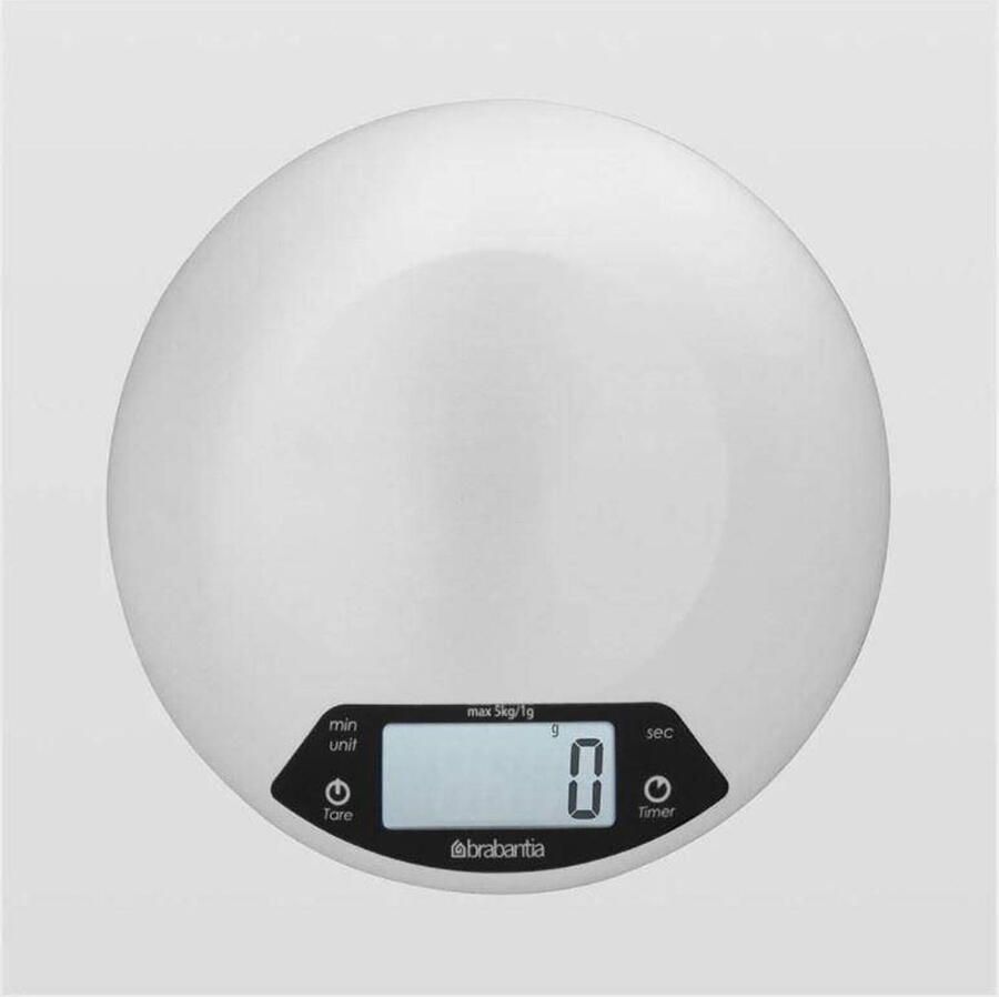 Brabantia Universeel Profile keukenweegsschaal digitaal op batterijen met kookwekker Matt Steel