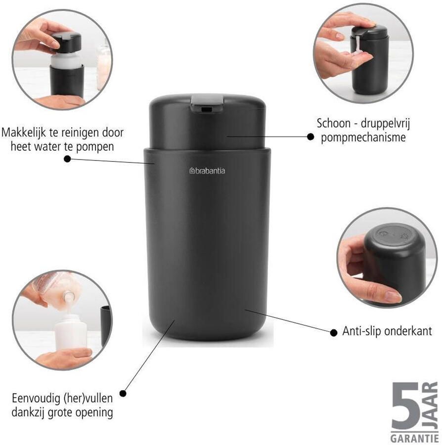Brabantia zeepdispenser ReNew (250 ml) Dark Grey (7.6x14.3 cm) - Foto 2