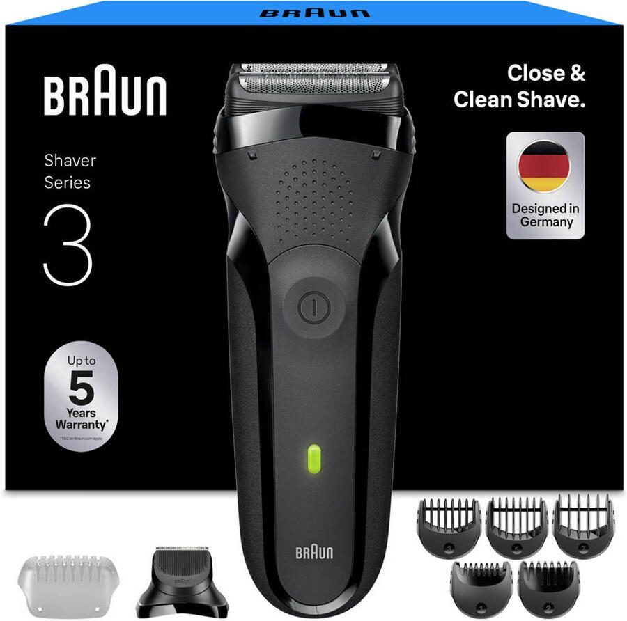 Braun Series 3 elektrisch scheerapparaat met baardtrimmer opzetstuk 300BT grijs