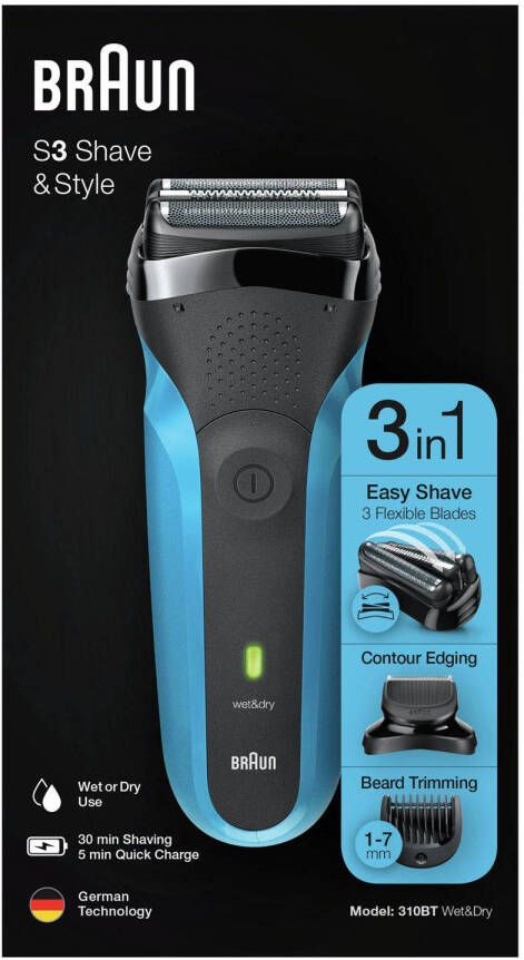 Braun Series 3 Shave&Style 310BT elektrisch scheerapparaat Zwart Blauw