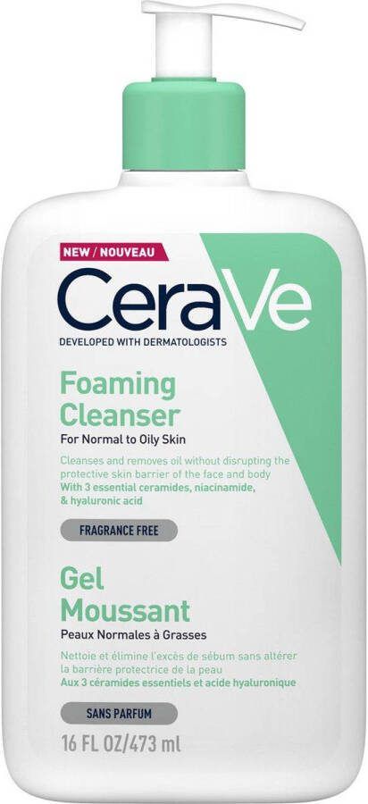 CeraVe Foaming Cleanser Reinigingsgel normale tot vette huid 473ml Schuimende reinigingsgel