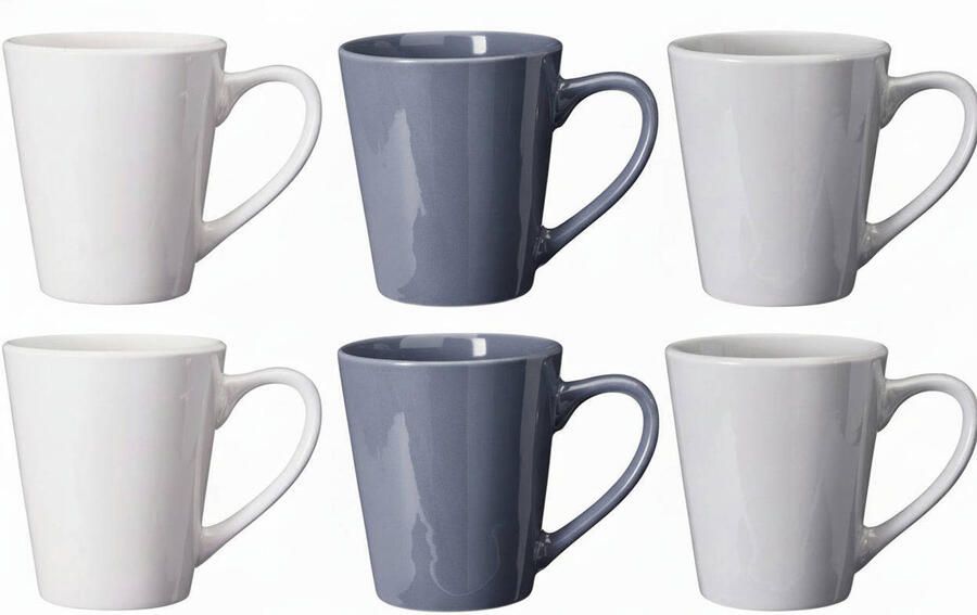 Cookinglife Mokken Siaki Wit Blauw Grijs 350 ml Porselein 6 stuks