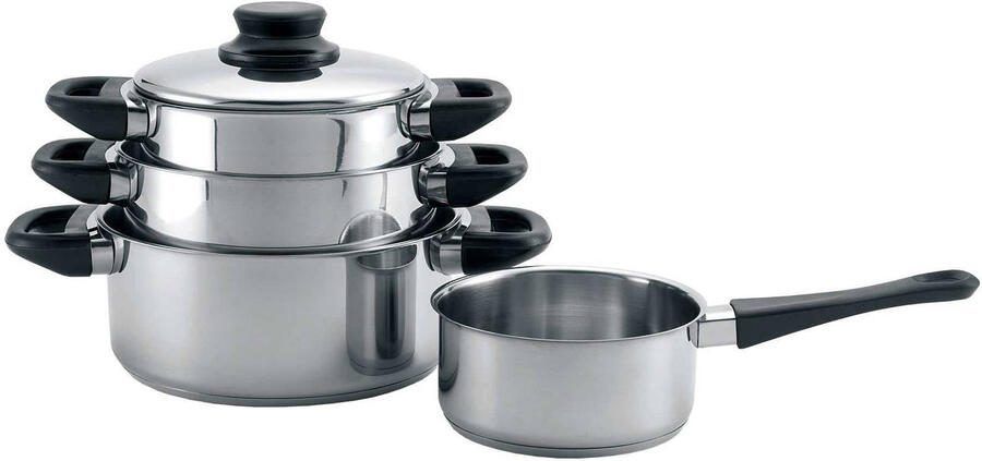 Cookinglife Pannenset RVS Zwart 4-Delig Kookpan ø 16 18 20 cm & Steelpan ø 16 cm- Geschikt voor alle warmtebronnen