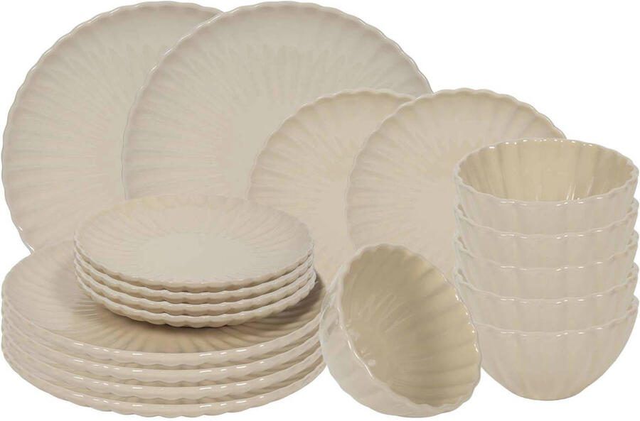 Cookinglife Serviesset Cardida Beige 18-delig 6 personen 6 dinerborden 6 ontbijtborden en 6 kommen