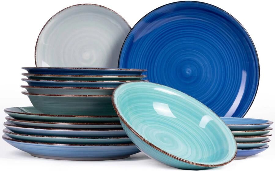Cookinglife Serviesset Delice Blauw 18-delig 6 personen 6 dinerborden 6 diepe borden en 6 ontbijtborden