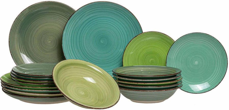 Cookinglife Serviesset Delice Groen 18-delig 6 personen 6 dinerborden 6 diepe borden en 6 ontbijtborden