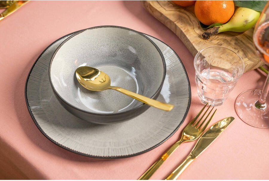 Cookinglife Serviesset Nola Warm Grey 18-delig 6 personen 6 dinerborden 6 ontbijtborden en 6 kommen