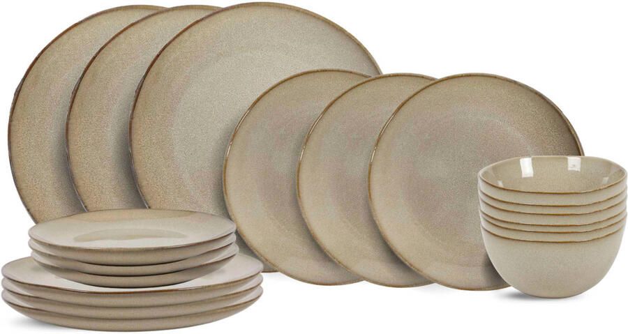 Cookinglife Serviesset Sabi Beige 18-delig 6 personen 6 dinerborden 6 ontbijtborden en 6 kommen