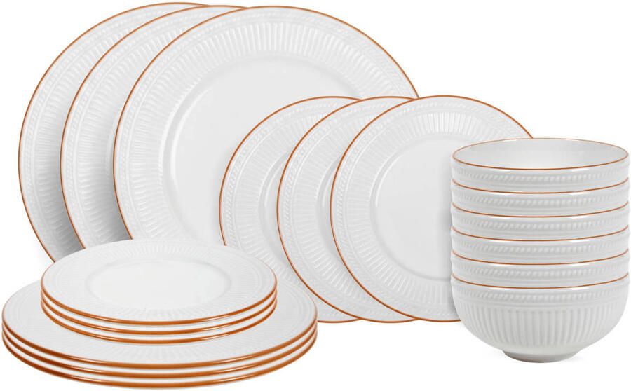 Cookinglife Serviesset Stratton 18-delig 6 personen 6 dinerborden 6 ontbijtborden en 6 kommen
