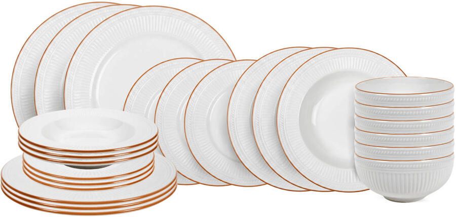 Cookinglife Serviesset Stratton 24-delig 6 personen 6 dinerborden 6 ontbijtborden 6 diepe borden en 6 kommen
