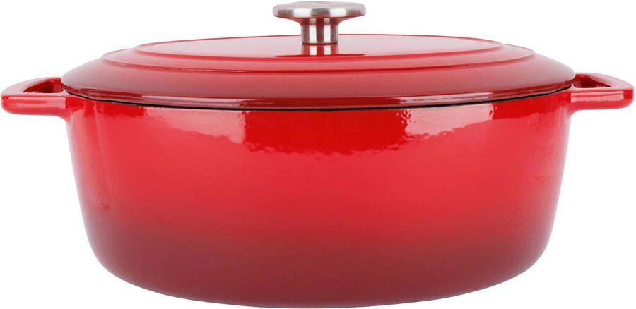 Cosy & Trendy Braadpan met deksel Fontestic Gietijzer Traditional Red Ovaal 31 x 24 cm 6 Liter geëmailleerde anti-aanbaklaag