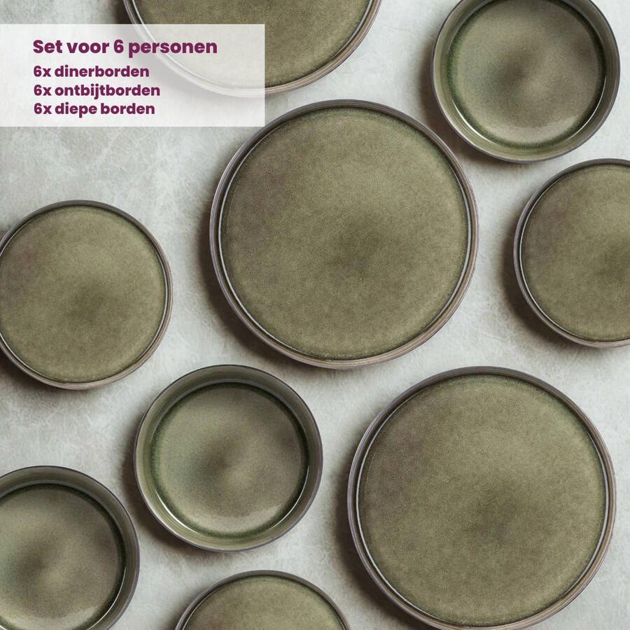 Cosy & Trendy Serviesset Quintana Green 18-delig | 6 personen 6 dinerborden 6 diepe borden en 6 ontbijtborden - Foto 3