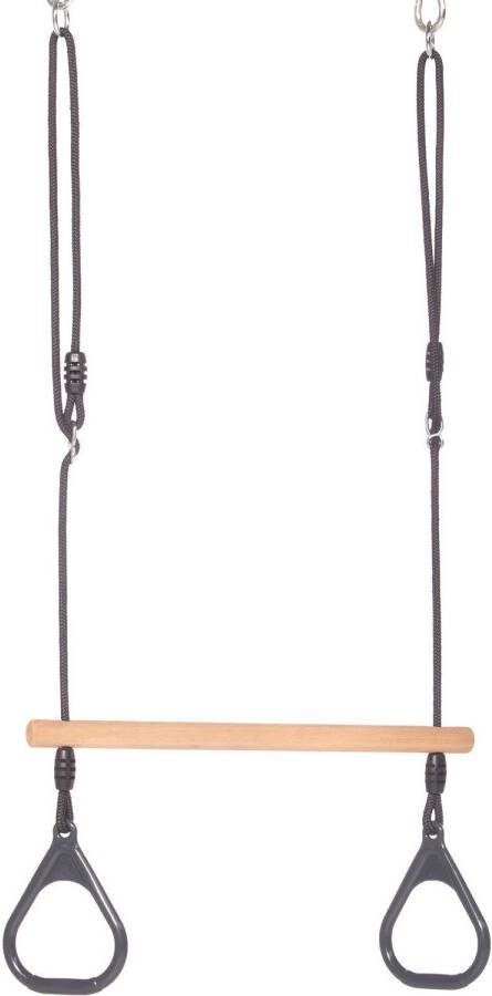 DICE-Outdoor Houten Trapeze met Kunststof Ringen Antraciet Zwart Gevlochten Touw
