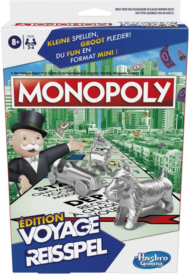 Hasbro Gaming Monopoly Grab and Go-spel compact spel voor 2-4 spelers reisspel voor kinderen