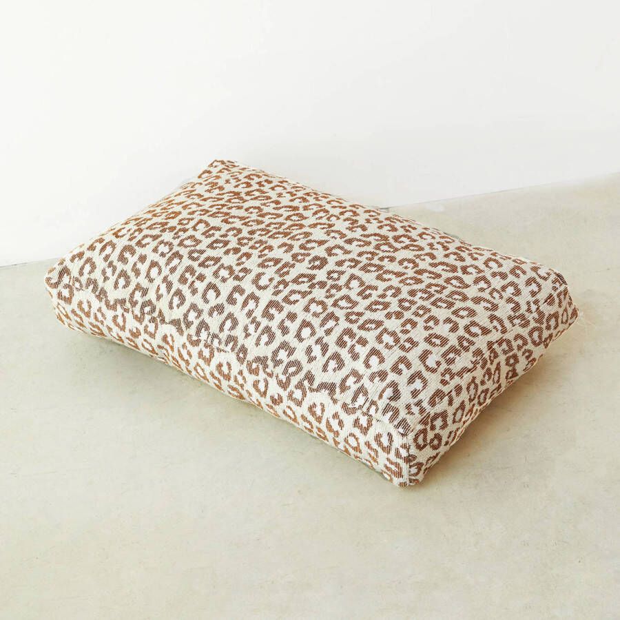 Dogguo Hondenkussen jacquard leopard patroon beige en bruin maat XL