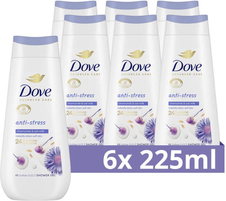 Dove Advanced Care Verzorgende Douchegel Anti-Stress 24-uur lang effectieve hydratatie 6 x 225 ml