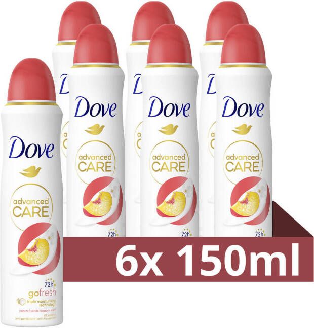 Dove Advanced Care Go Fresh Anti-Transpirant Deodorant Spray Peach & White Blossom deo met verbeterde formule met Triple Moisturising-technologie 6 x 150 ml