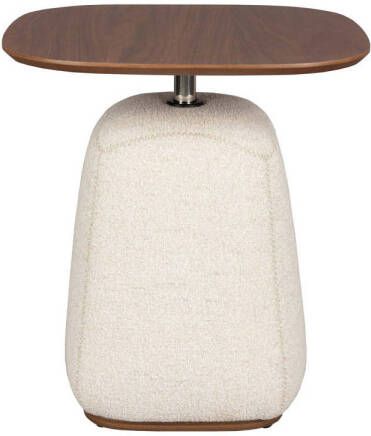 Dutchbone Bijzettafel Shelly Gemêleerde stof en walnootlook 48 x 48cm Wit