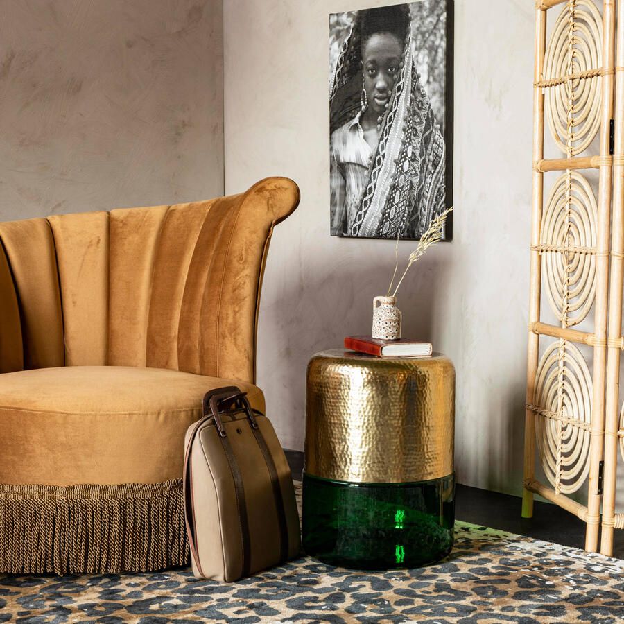 Dutchbone Bijzettafel Cave IJzer en glas 35cm Rond