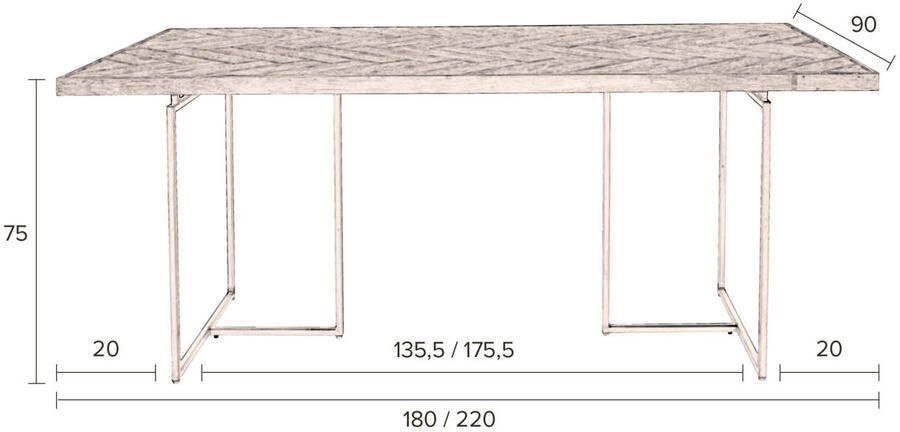 Dutchbone " Class Eettafel Visgraat 220 x 90 cm Bruin " - Foto 3