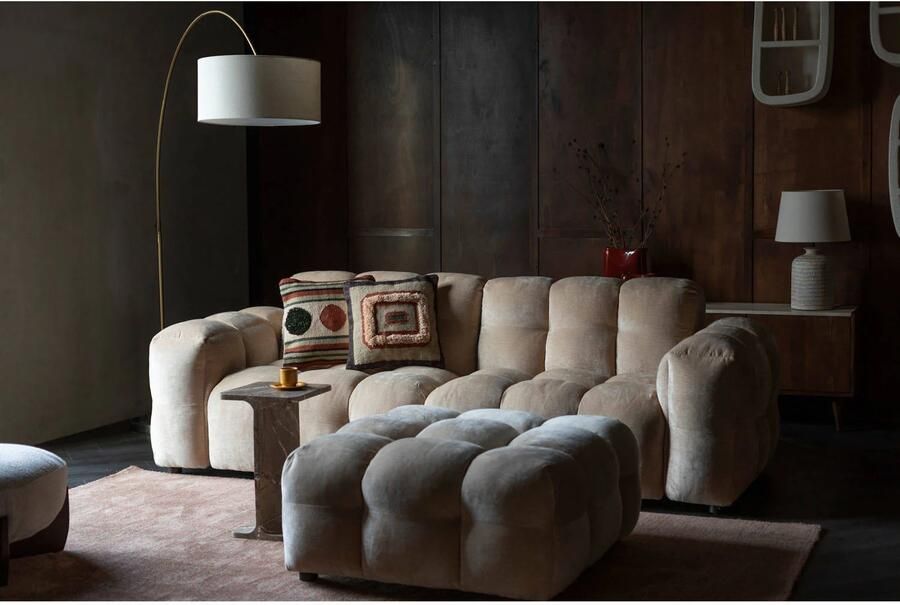 Dutchbone | Bank Hackman 3-zitsbank Velours Beige | Zitmeubels woonkamer | 3-zitsbank - Foto 2