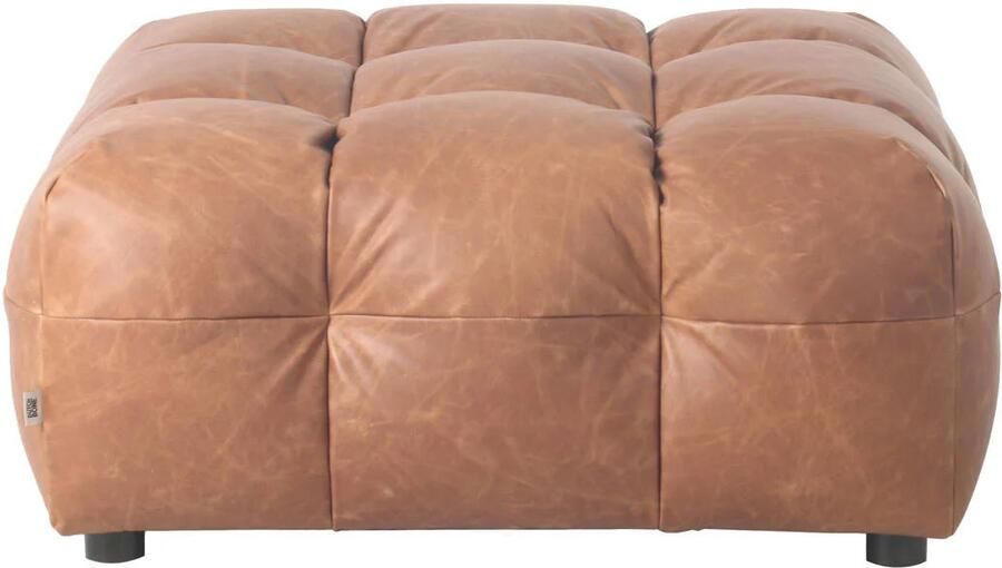 Dutchbone Hackman Hocker Leer Cognac Bruin