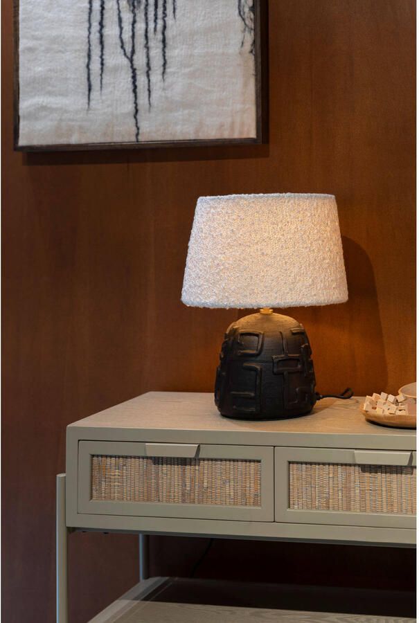 Dutchbone Tafellamp Renzo Bouclé en terracotta 42cm Zwart - Foto 3