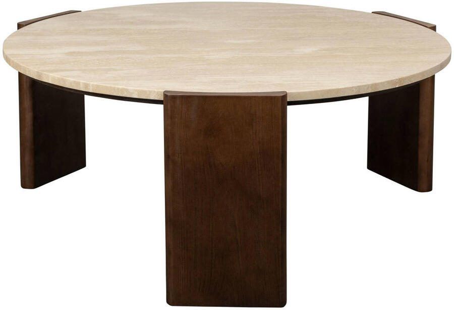 Dutchbone Ronde Salontafel Valcour Travertin en hout 90cm Bruin