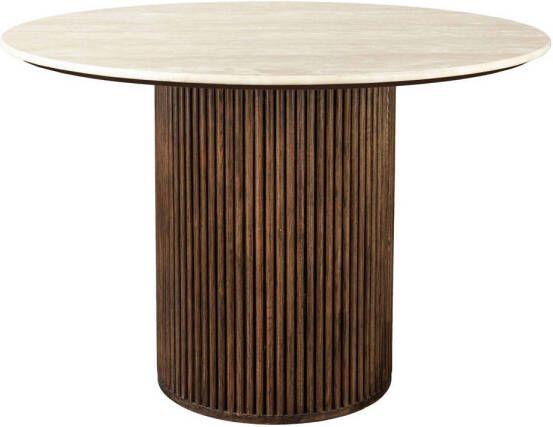 Dutchbone Ronde Eettafel Arda Walnoot en travertin 115cm Bruin