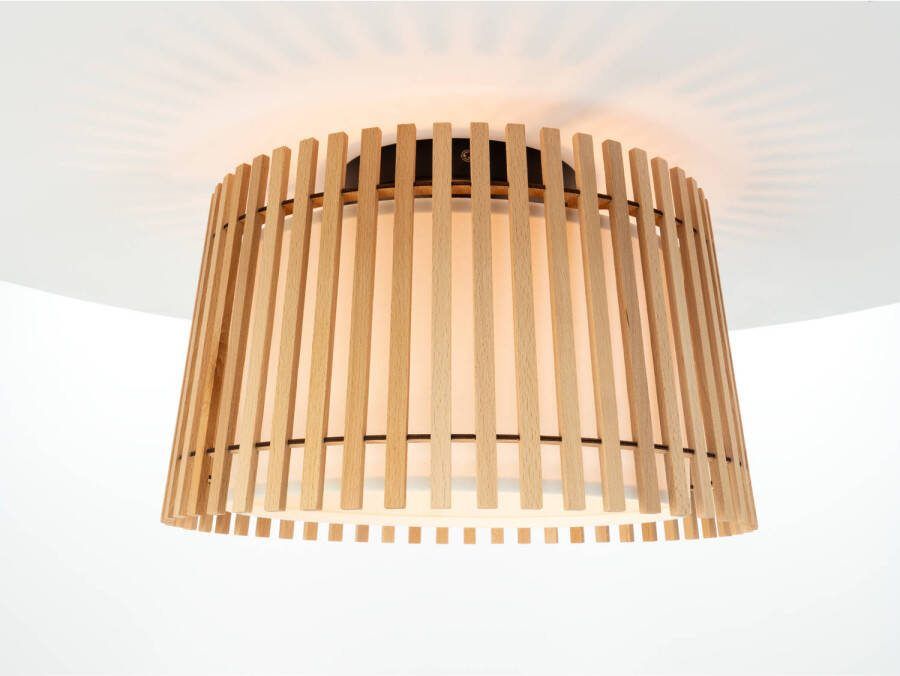 EGLO Plafondlamp FATTORIA Plafondlamp hout textiel in wit lamp plafond E27 fitting Ø 38 cm (1 stuk) - Foto 5