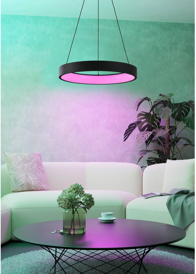 EGLO Hanglamp MARGHERA-Z hanglamp zwart ZigBee 3.0 pendellamp disco-modus Timer App spraakbesturing Alexa ‎‎‎‎60x60x110cm excl. afstandsbediening (1 stuk) - Foto 9