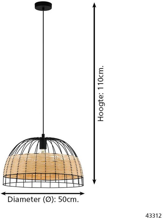EGLO Hanglamp ANWICK Hanglamp staal en rotan hanglamp E27 eetkamerlamp Hanglamp woonkamer H110 x Ø50 cm zwart natuur 1X40W excl. - Foto 2