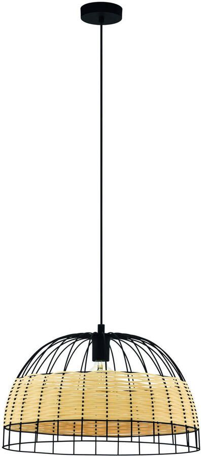 EGLO Hanglamp ANWICK Hanglamp staal en rotan hanglamp E27 eetkamerlamp Hanglamp woonkamer H110 x Ø50 cm zwart natuur 1X40W excl.