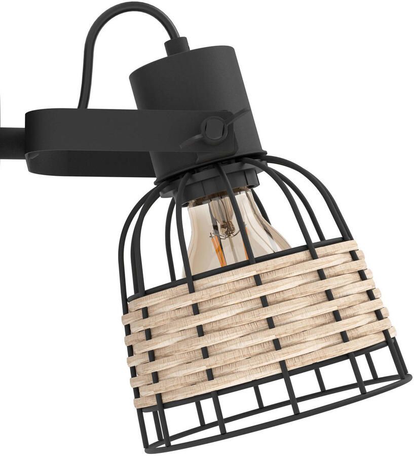 EGLO Plafondspot ANWICK 1 Wandspot E27 staal en rotan woonkamerlamp lamp Spot Slaapkamer Boho L14 x H20cm zwart natuur 1X40W excl. - Foto 3