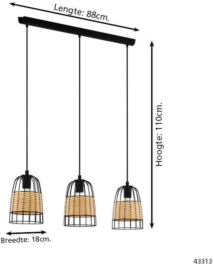 EGLO Hanglamp ANWICK Hanglamp staal rotan E27 vintage eettafellamp lamp - Foto 3