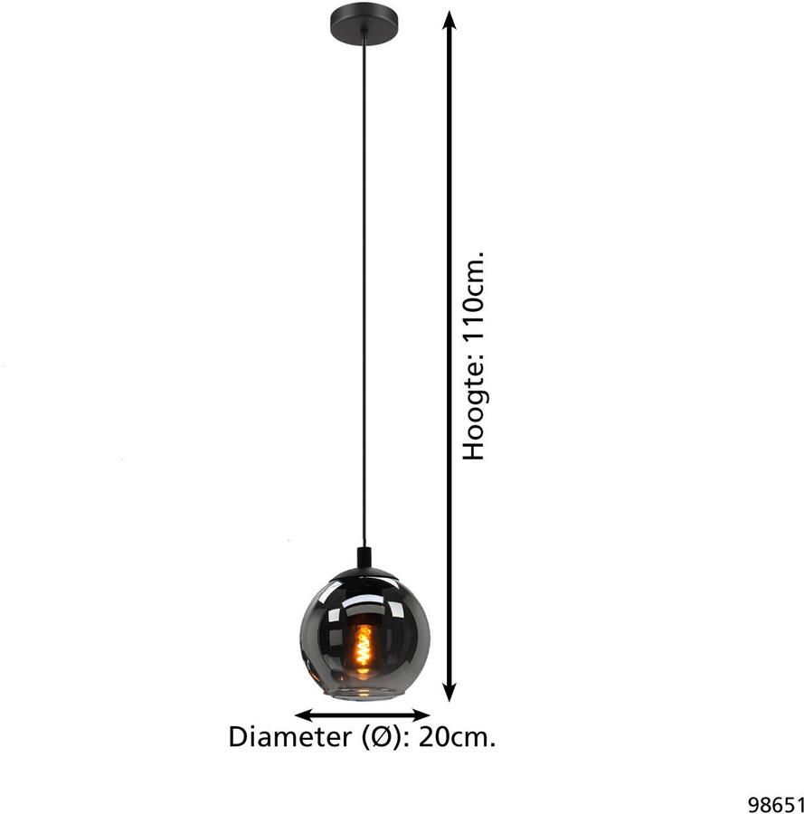 EGLO Hanglamp ARISCANI Lamp voor eettafel hanglamp rookglas zwart transparant E27 (1 stuk)