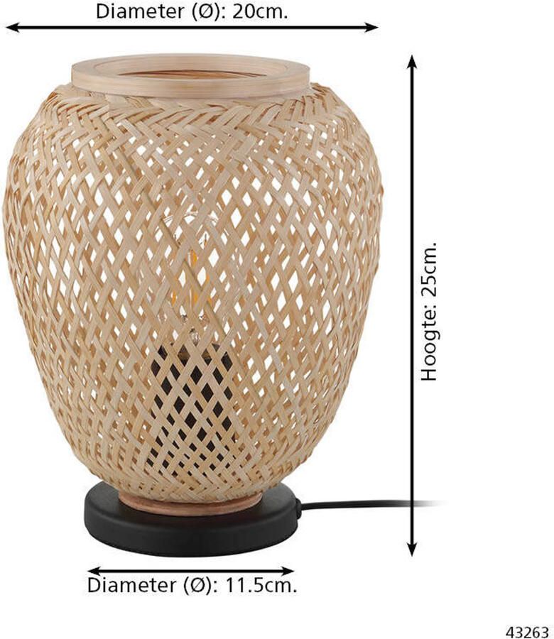 EGLO Tafellamp Dembleby Houtkorf gevlochten naturel vintage Hygge 1 fitting - Foto 3