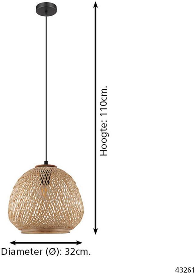 EGLO Hanglamp DEMBLEBY Hanglamp excl. lichtbron E27 Hygge Hanglamp woonkamerlamp eettafellamp gevlochten 110x32cm - Foto 9