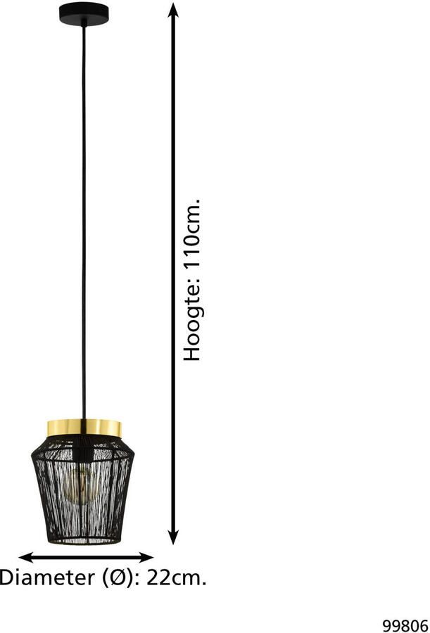 EGLO Hanglamp ESCANDIDOS Hanglamp in zwart en messing van staal excl. E27 40W (1 stuk) - Foto 3