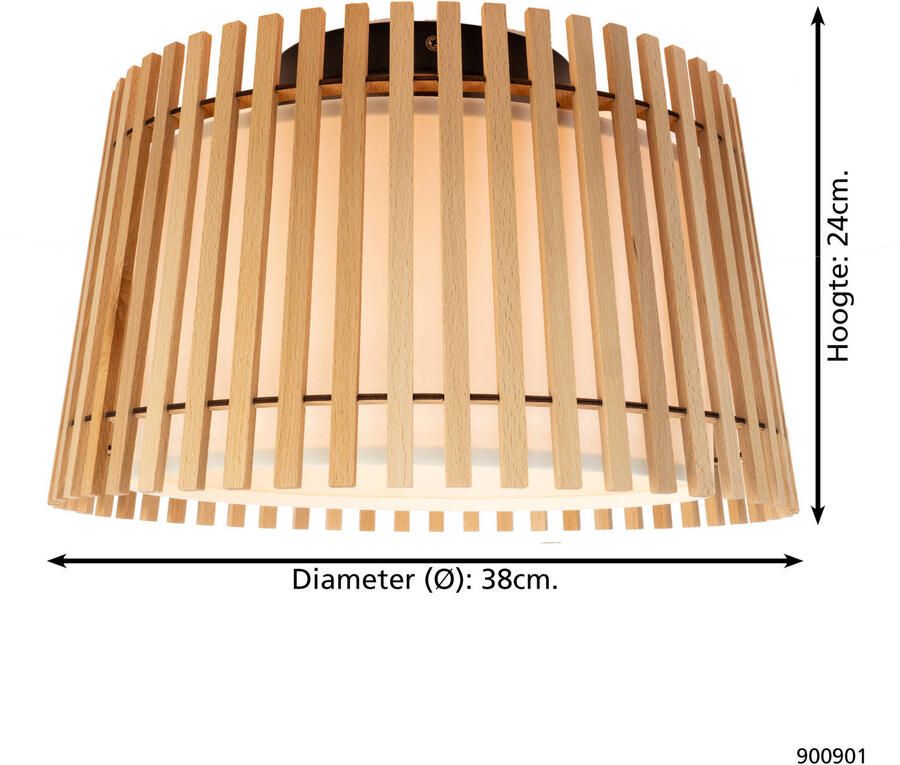 EGLO Plafondlamp FATTORIA Plafondlamp hout textiel in wit lamp plafond E27 fitting Ø 38 cm (1 stuk) - Foto 7