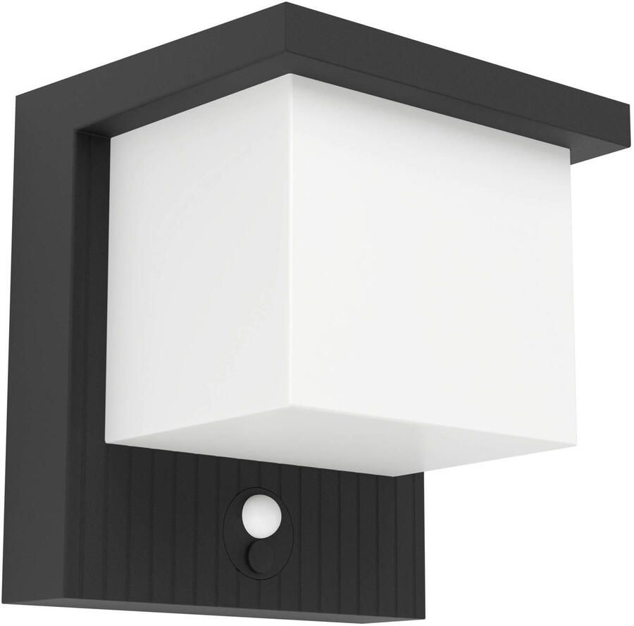 EGLO Frigento Solar Wandlamp Buiten Sensor Oplaadbaar 15 cm Zwart Melkkleurig