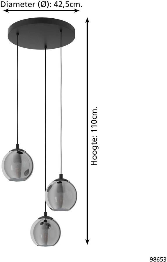 EGLO Â AriscaniÂ HanglampÂ -Â 42 5Â cmÂ -Â GlasÂ -Â 3Â lichtsÂ -Â Zwart Leen Bakker - Foto 14